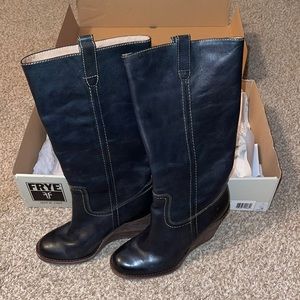 Frye Caroline Campus Boots Wedge Blue